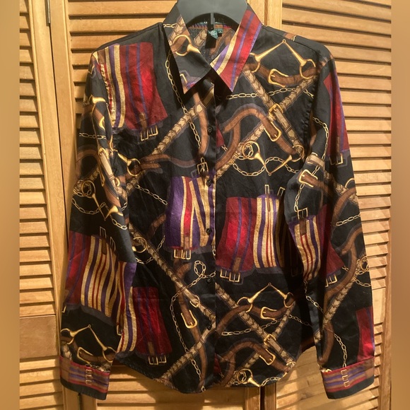Lauren Ralph Lauren Colorful Equestrian Design Shirt - Picture 1 of 16